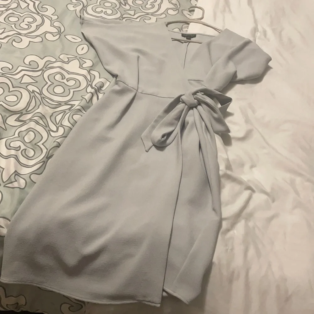 Topshop dusty mint blue color midi wrap surplice crepe dress - Picture 2 of 5